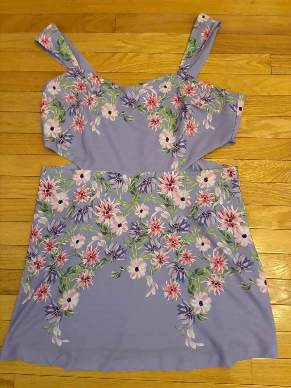 Express lavender pink Floral Cutout Dress with Pink & Purple Blooms